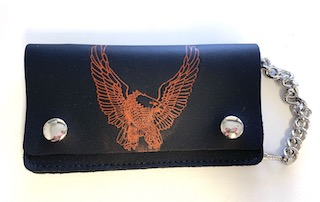 RED EAGLE WINGS UP 6 INCH BIKER / TRUCKER LEATHER WALLET W CHAIN