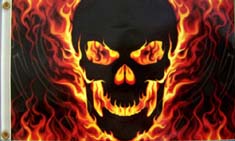 FLAMING SKULL DELUXE BIKER FLAG *- CLOSEOUT NOW $5 EA