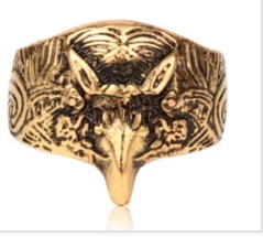 Antique gold tribal eagle head adjustable metal ring