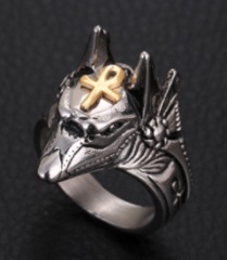 ANUBIS EGYPTIAN GOD WITH ANHK METAL RING