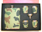 CAMOFLAGUE FLASK SET W FOUR SHOT GLASSES - CLOSEOUT 7.50 EA