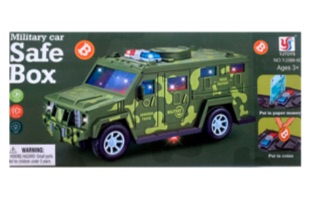 MILITARY JEEP MONEY SAFE BOX BUMP & GO, MUSIC, LIGHT UP