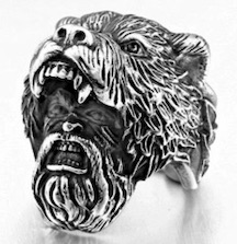 VIKING MEAN W BEAR HEAD METAL BIKER RING * * SILVER OR BLACK*(sol