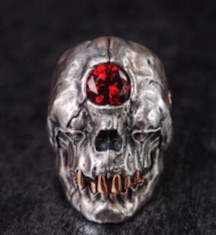 EVIL MONSTER SKULL WITH RED JEWEL METAL BIKER RING