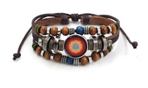 BEADED LEATHER GEOMETRIC CHAKRA BRACELETS (sold by the piece)