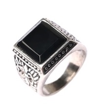 Square black stone engraved real stone sterling plated RING (sold