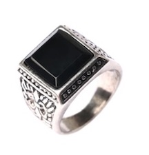 Square black stone engraved real stone sterling plated ring (sold