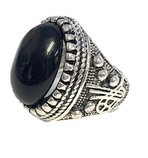 Round black stone engraved metal ring (sold by the piece)