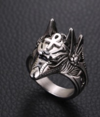 SILVER ANUBIS EGYPTIAN GOD WITH ANHK METAL RING (sold by the piec