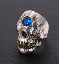 THIRD EYE BLUE CRYSTAL MUMMY SKULL METAL BIKER RING