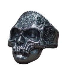 SUGAR SKULL MUMMY DECORATED SKULL METAL BIKER RING