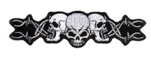 TRIPLE SKULL HEAD SKULL HEADS BARBED WIRE EMB. PATCH