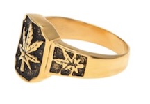 SQUARE GOLD POT LEAF METAL BIKER RING