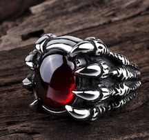 RED JEWEL CLAW METAL BIKER RING ( sold by the piece)