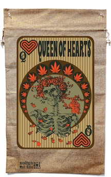 QUEEN OF HEARTS MARIJUANA BURLAP BAG