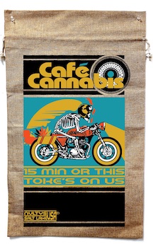 CAFE CANNABIS MOTORCYCLE MARIJUANA BURLAP BAG
