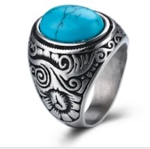 ENGRAVED TURQUOISE STAINLESS RING
