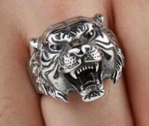 ROARING TIGER HEAD METAL BIKER RING