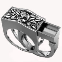 SILVER HIDDEN COMPARTMENT SKULL METAL BIKER RING