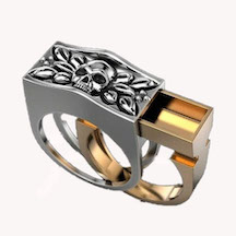 SILVER AND GOLD HIDDEN COMPARTMENT SKULL METAL BIKER RING
