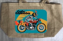 CAFE CANNABIS MOTORCYCLE MARIJUANA BURLAP TOTE BAG