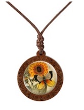 BUTTERFLY WITH SUNFLOWER Necklace On Adjustable Wax Rope Necklace