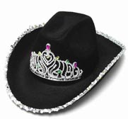 VELVET BLACK COWBOY HAT WITH TIARA * CLOSEOUT $ 2 EA