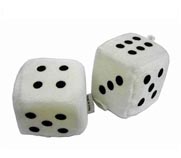 LARGE WHITE PLUSH 3 INCH CAR DICE