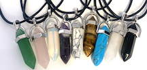 ASSORTED BULLET CRYSTAL STONE PENDANTS ON BLACK NECKLACE