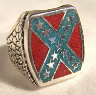 REBEL FLAG RING WITH SILVER STARS *- CLOSEOUT NOW 2.95 EA
