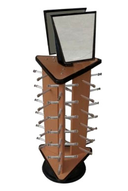 BROWN WOODEN TRIANGLE SUNGLASS RACK *- CLOSEOUT $29.50  EA