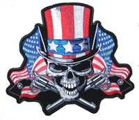 JUMBO 10 INCH UNCLE SAM SKULL EMBROIDERED PATCH