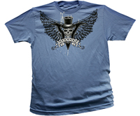 VooDoo magic SKUUL WING BLUE TEE SHIRT -* CLOSEOUT NOW ONLY 2.95