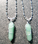 STAINLESS STEEL NECKLACE W GREEN ADVENTURINE STONE WRAP PENDANT