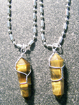 STAINLESS STEEL NECKLACE W TIGER EYE STONE WRAPPED  PENDANT