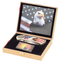 USA EAGLE KNIFE FACING LEFT  WITH LIGHTER IN BOX