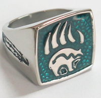 BEAR W BEAR CLAW STAINLESS STEEL BIKER RING