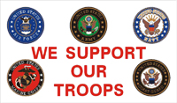 FIVE EMBLEM MILITARY SUPPORT OUR TROOPS FLAGS
