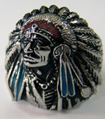 INDIAN CHEIF WITH BONNET STAINLESS STEEL BIKER RING