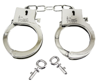 ELETROPLATED SILVER PLASTIC HANDCUFFS WITH KEYS