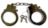 ELETROPLATED SHINEY GREY PLASTIC HANDCUFFS WITH KEYS