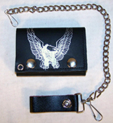 EAGLE WINGS UP LEATHER TRIFOLD WALLET W CHAIN
