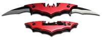 RED BAT SHAPED DOUBLE BLADED 11 INCH FOLDING KNIFE