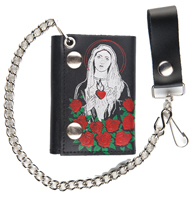 GUADALUPE ROSES  LEATHER TRIFOLD WALLEET W CHAIN