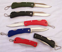 DESIGNED PLASTIC HANDLE POCKET KNIVES W BALL CHAIN