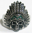 INDIAN CHEIF W GREEN CRYSTAL BAND STAINLESS STEEL RING