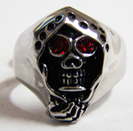 GRIM REAPER W RED CRYSTAL EYES STAINLESS STEEL RING