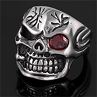 SKULL W RED EYE & CIGAR STAINLESS STEEL BIKER RING