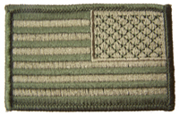 GREEN CAMO WOODLANDAMERICAN FLAG right arm 3 IN EMBROIDERED PATCH