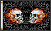 TWIN FLAME SKULLS 3 X 5 DELUXE BIKER FLAGS